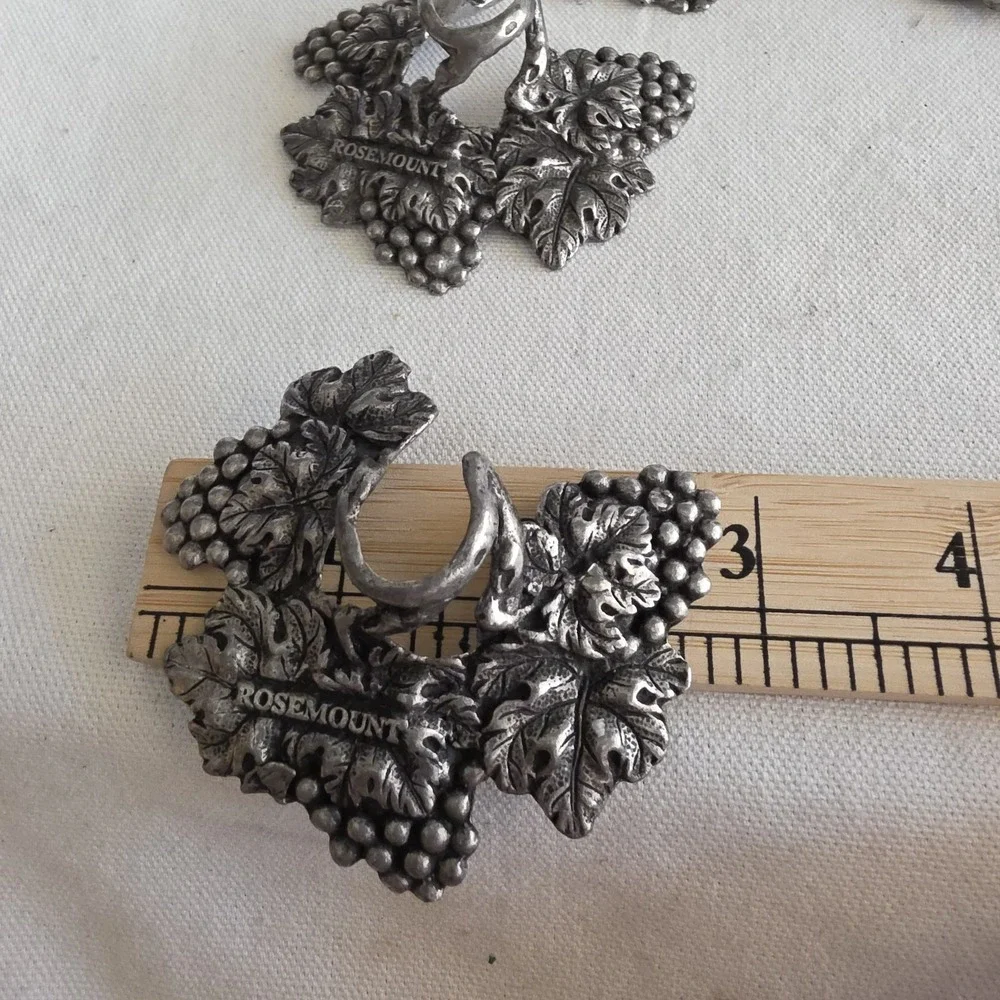 Rosemount Pewter Grape Vine Wine Glass Stem Accents - Set Of 6